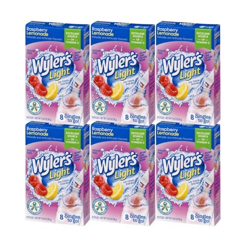 Wyler&#39;s Light Singles To Go Powder Packets, Water Drink Mix, Raspberry Lemonade, 48 Single Servings, 0.63 Oz (Pack of 6)
