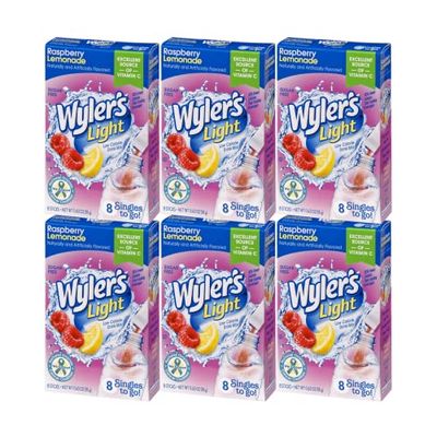 Wyler&#39;s Light Singles To Go Powder Packets, Water Drink Mix, Raspberry Lemonade, 48 Single Servings, 0.63 Oz (Pack of 6)