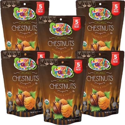 Fruidles Organic Whole Chestnuts, Roasted And Peeled, Kosher for Passover, Mini To Go Bags - 5 * 1.23 Oz Bag (6-Pack)