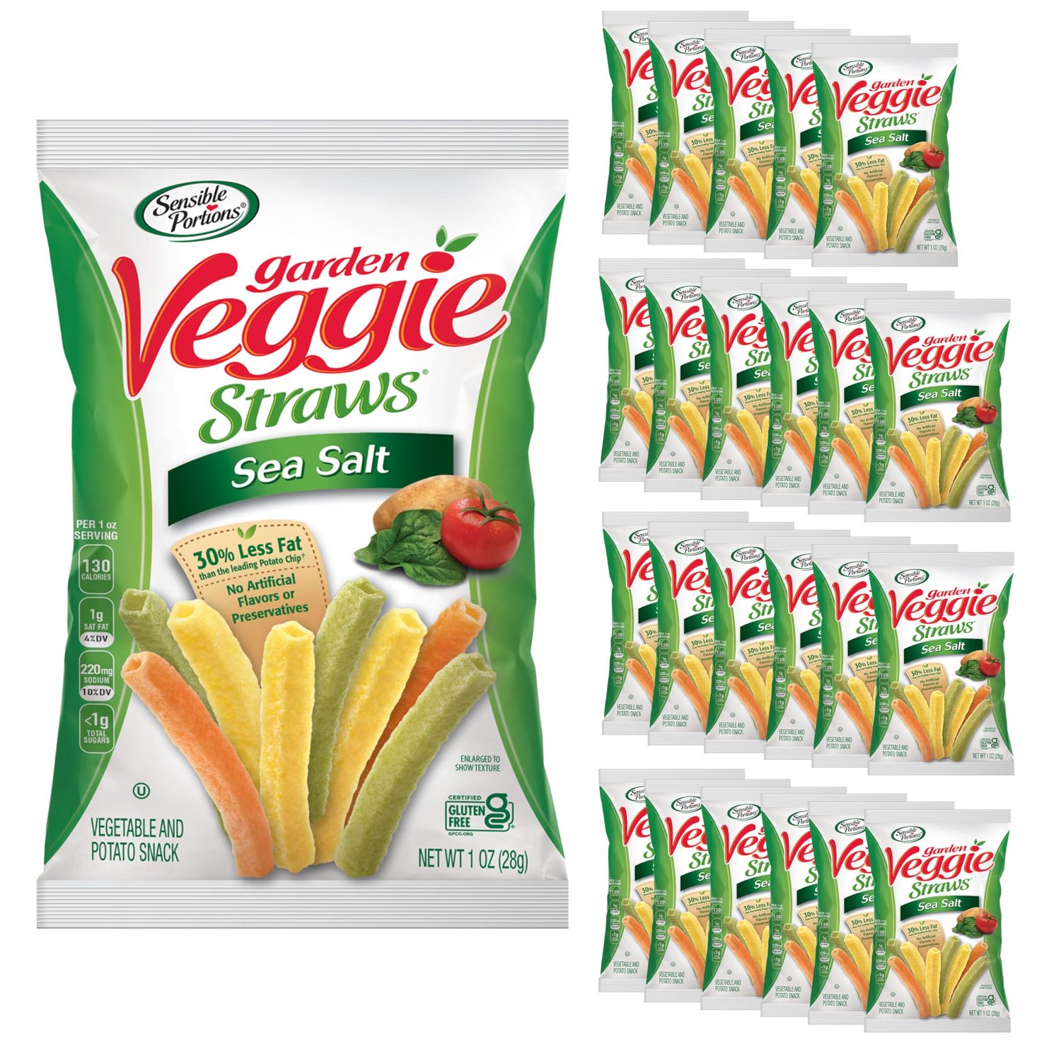 Sensible Portions Garden Veggie Snacks - Veggie Straws, Snack Size, Sea Salt, 1 Oz (Pack of 24)