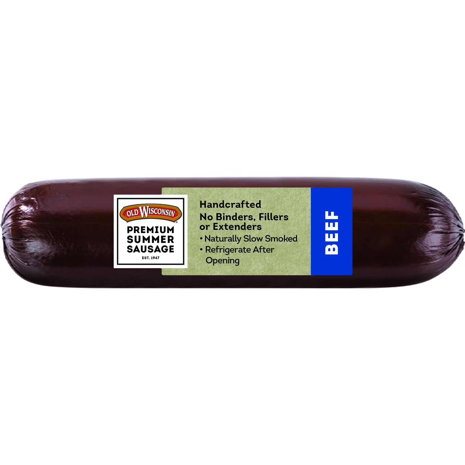 Old Wisconsin Premium Summer Sausage, 100% Natural Meat, Charcuterie, Ready to Eat, High Protein, Low Carb, Keto, Gluten Free, Beef Flavor, 8 Ounce