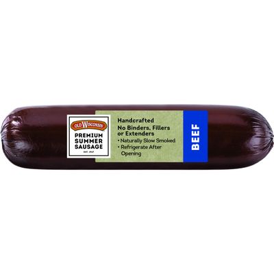 Old Wisconsin Premium Summer Sausage, 100% Natural Meat, Charcuterie, Ready to Eat, High Protein, Low Carb, Keto, Gluten Free, Beef Flavor, 8 Ounce