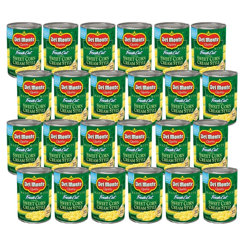 DEL MONTE FRESH CUT Golden Sweet Canned Cream Corn, Canned Vegetables, 24 Pack, 14.75 oz Can