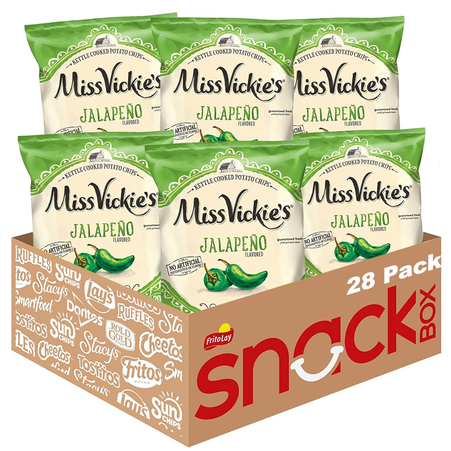 Miss Vickie&#39;s Kettle Cooked Potato Chips, Jalapeno, 1.375 Ounce (Pack of 28)