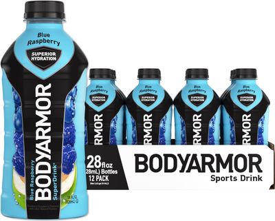 BODYARMOR Sports Drink Sports Beverage, Blue Raspberry, Coconut Water Hydration, Natural Flavors With Vitamins, Potassium-Packed Electrolytes, Perfect For Athletes, 28 Fl Oz (Pack of 12)