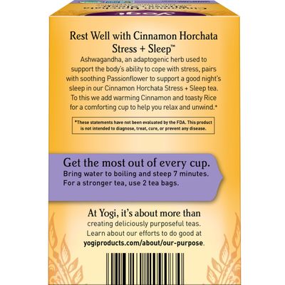 Yogi Tea Cinnamon Horchata Stress &amp; Sleep - 16 Tea Bags per Pack (4 Packs) - Organic Sleep Tea - Supports a Restful Sleep - Includes Ashwagandha, Passionflower &amp; Apple Cider Vinegar