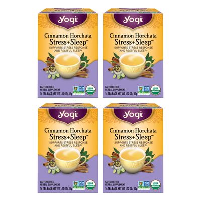 Yogi Tea Cinnamon Horchata Stress &amp; Sleep - 16 Tea Bags per Pack (4 Packs) - Organic Sleep Tea - Supports a Restful Sleep - Includes Ashwagandha, Passionflower &amp; Apple Cider Vinegar