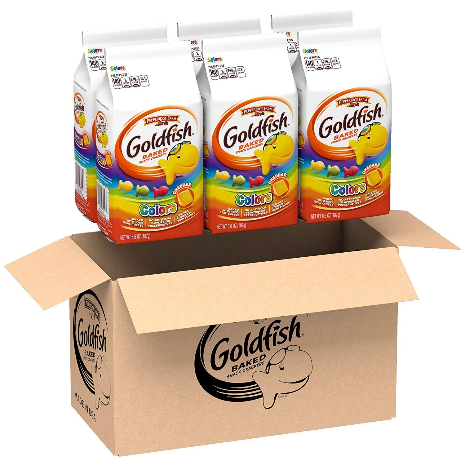 Goldfish Colors Cheddar Cheese Crackers, Baked Snack Crackers, 6.6 oz Bag (Pack of 6)