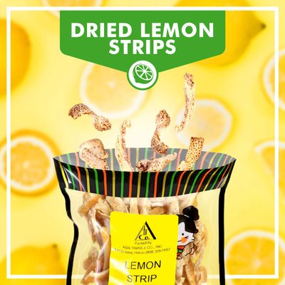 Tasty Sweet Dried Lemon Strips - Popular Crack Seed Style Oriental Fruit Snack - Packed fresh in Hawaii - 8.5 Ounce