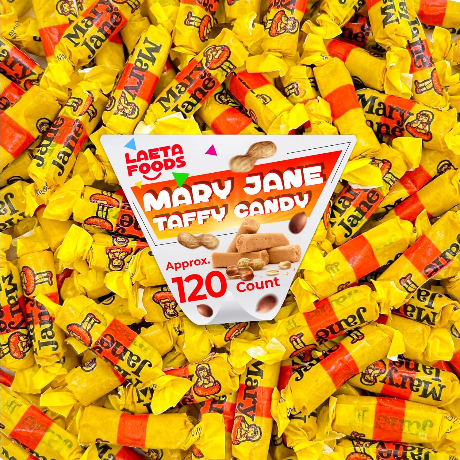 Mary Jane Candy, Peanut Butter Flavored Taffies (1 Pound Bag - Approx. 120 Count)