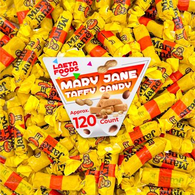 Mary Jane Candy, Peanut Butter Flavored Taffies (1 Pound Bag - Approx. 120 Count)
