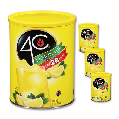 4C Powdered Drink Mix Cannisters, Lemonade 3 Pack, 28 Quarts, Family Sized Cannister, Thirst Quenching &amp; Refreshing Flavors