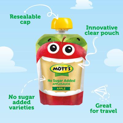 Mott's No Sugar Added Applesauce Variety Pack, 3.2 oz clear pouches, 20 pack, Made From Real Fruit, Good Source of Vitamin C, On-the-Go
