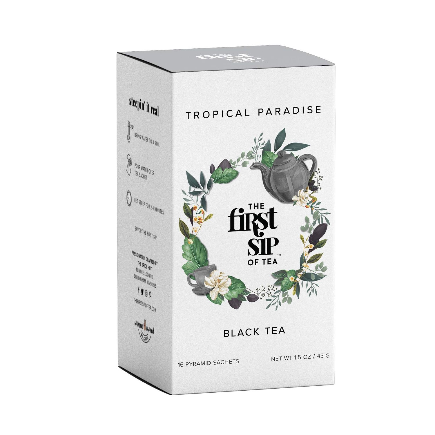 Tropical Paradise, Mango, Strawberry, Papaya, Black &amp; Green Tea, Pyramid Sachet Tea Bags, Caffeinated, Hot &amp; Iced Tea - 16 Cups | The Spice Hut, First Sip Of Tea