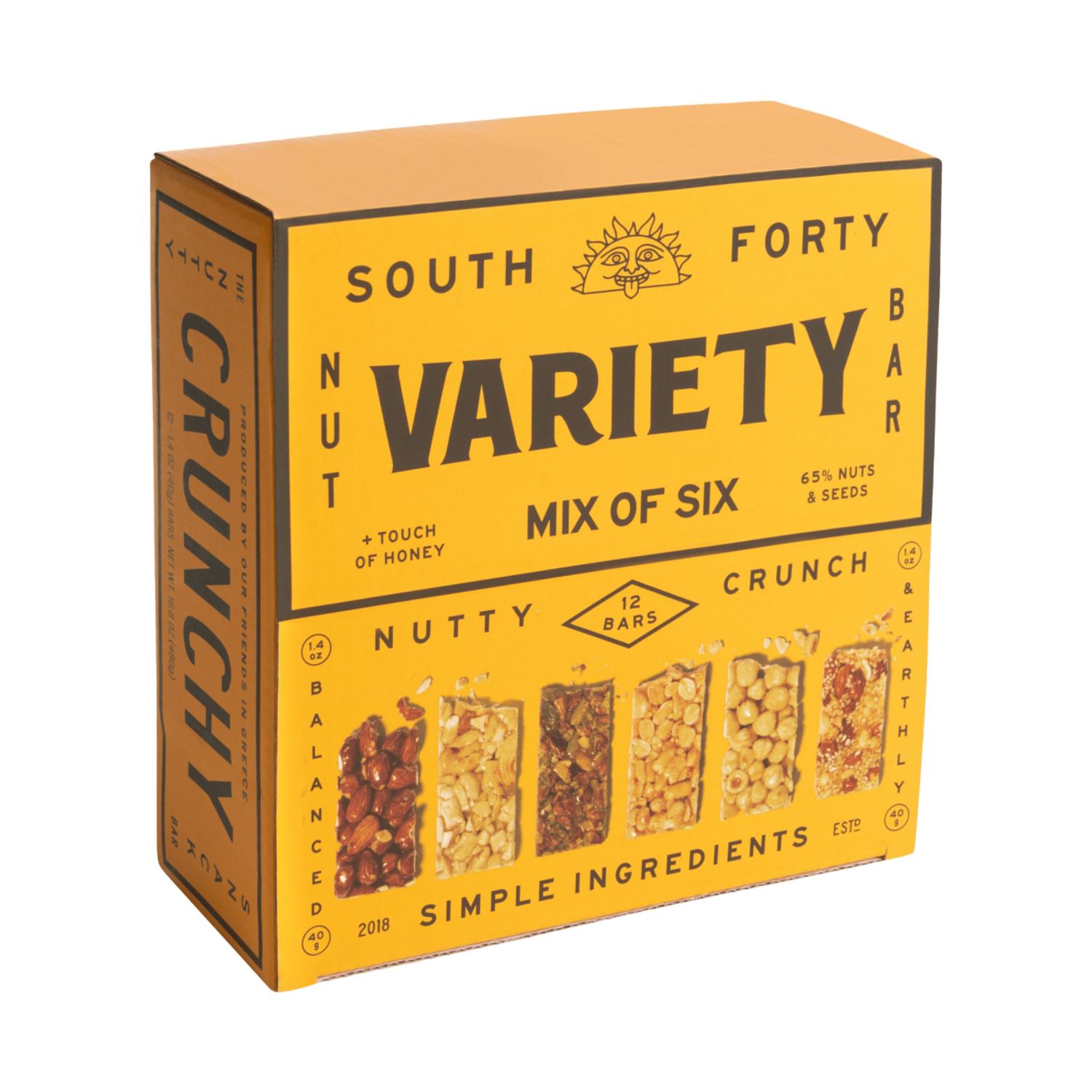 South 40 Snacks Mix of 6 Nut Bars, Extra Crunchy and Simple Nut Snack Bar, Nuts and Honey, Healthy Sweet Nut Clusters, Individually Wrapped Mediterranean Snacks, Natural Protein (40g Bar, Pack of 12)