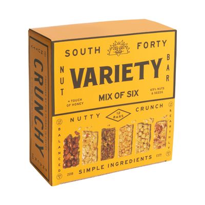 South 40 Snacks Mix of 6 Nut Bars, Extra Crunchy and Simple Nut Snack Bar, Nuts and Honey, Healthy Sweet Nut Clusters, Individually Wrapped Mediterranean Snacks, Natural Protein (40g Bar, Pack of 12)