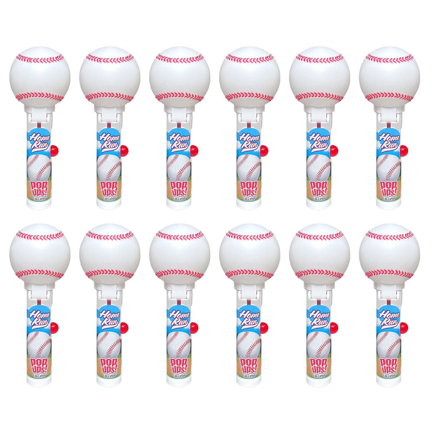 Pop Ups! Baseball Lollipop Holder - 12 Lollipops with Cases - Individually Wrapped Candy Party Favors - Baseball Candy - Bulk Set of 12