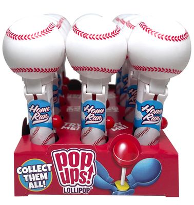 Pop Ups! Baseball Lollipop Holder - 12 Lollipops with Cases - Individually Wrapped Candy Party Favors - Baseball Candy - Bulk Set of 12