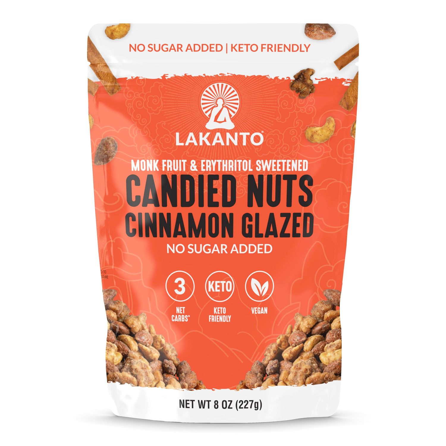 Lakanto Candied Nuts Cinnamon Glazed - No Sugar Added, Sweetened with Monk Fruit, 3 Net Carbs, Keto Diet Friendly, Vegan, On the Go Snack Anytime (Cinnamon Glazed)