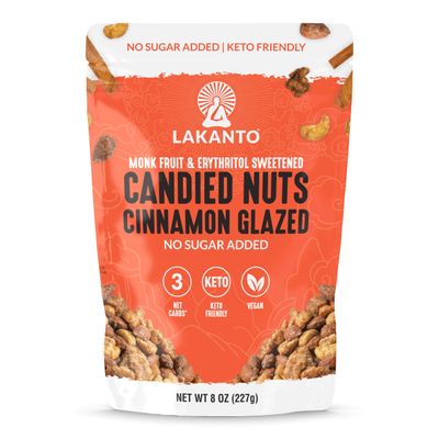 Lakanto Candied Nuts Cinnamon Glazed - No Sugar Added, Sweetened with Monk Fruit, 3 Net Carbs, Keto Diet Friendly, Vegan, On the Go Snack Anytime (Cinnamon Glazed)