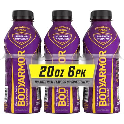 BODYARMOR Sports Drink Sports Beverage, Strawberry Grape, Coconut Water Hydration, Natural Flavors With Vitamins, Potassium-Packed Electrolytes, Perfect For Athletes, 20 Fl Oz (Pack of 6)