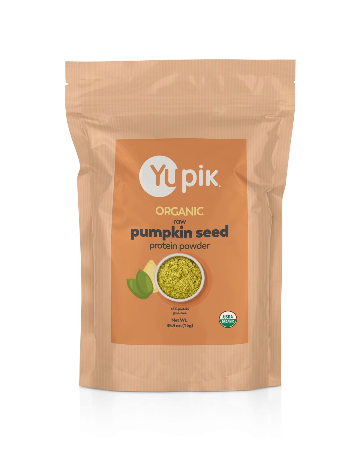 Yupik Organic Plant Based Raw Seeds Protein Powder, Pumpkin, 65% Eu, 2.2 lb, Non-GMO, Vegan, Gluten-Free, Pack of 1