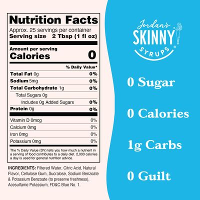Jordan's Skinny Mixes Sugar Free Syrup, Genie Flavor, Fruit Flavored Water Enhancer, Drink Mix for Ice Tea, Lemonade &amp; More, Zero Calorie Flavoring, Keto Friendly, 25.4 Fl Oz, 1 Pack