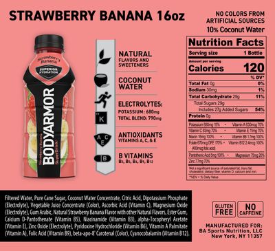 BODYARMOR Sports Drink Sports Beverage, Strawberry Banana, Natural Flavors With Vitamins, Potassium-Packed Electrolytes, No Preservatives, Perfect For Athletes, 16 Fl Oz (Pack of 12)