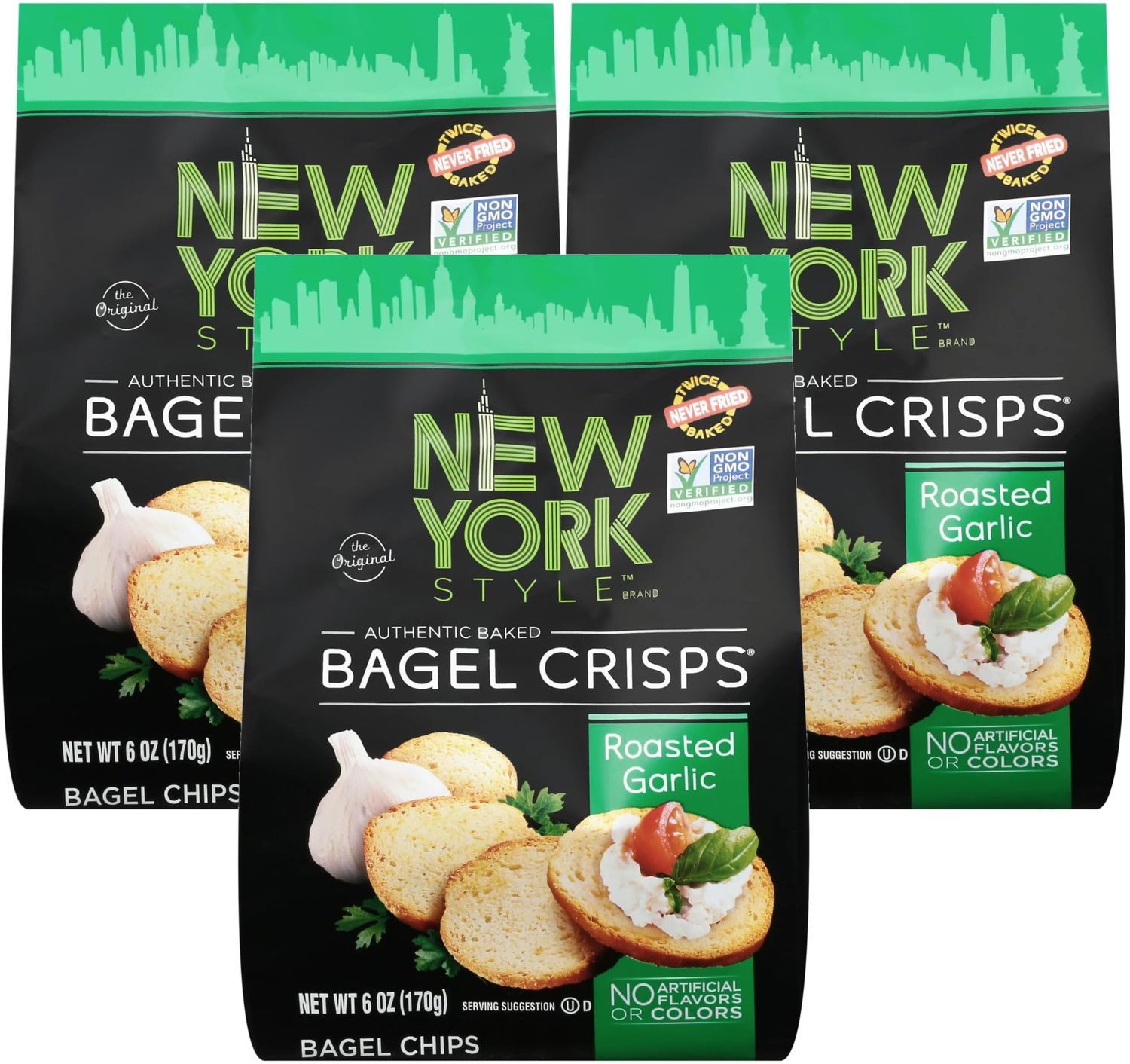 New York Style Garlic Bagel Crisps, 7.2 oz (Pack of 3)