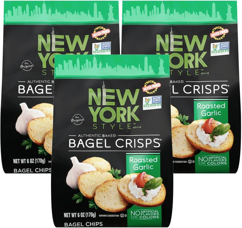 New York Style Garlic Bagel Crisps, 7.2 oz (Pack of 3)
