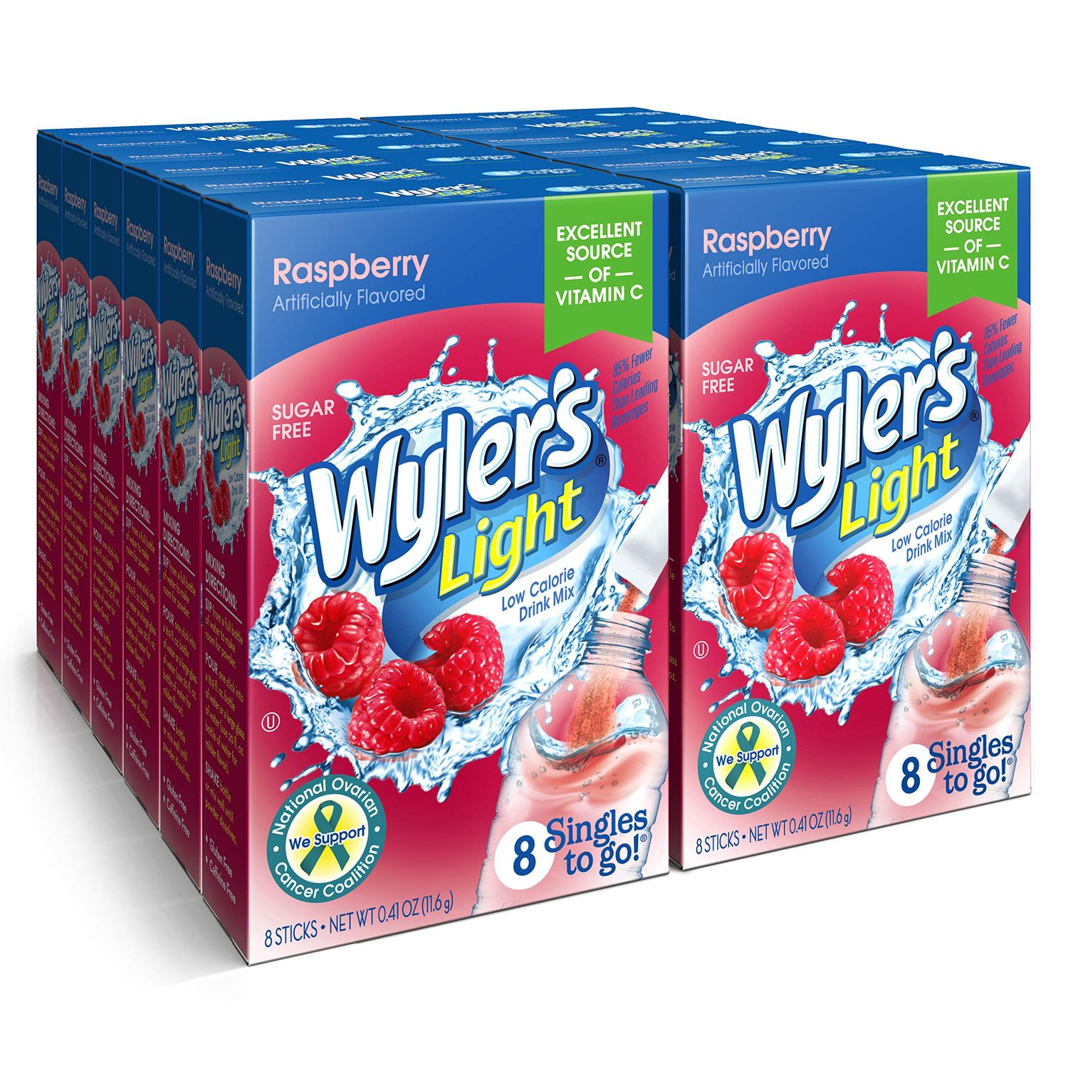 Wyler&#39;s Light Singles To Go Powder Packets, Water Drink Mix, Raspberry, 8 Packets per Box, 96 total Packets (Pack of 12)