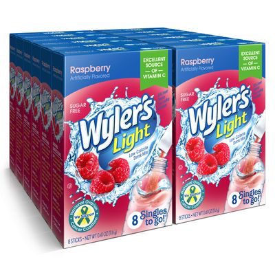 Wyler&#39;s Light Singles To Go Powder Packets, Water Drink Mix, Raspberry, 8 Packets per Box, 96 total Packets (Pack of 12)