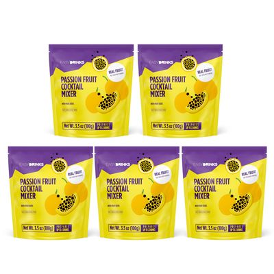 Easy Drinks Passion Fruit Cocktail Mixer (Real fruit with seeds) - Pack 5x 3.5 oz - Prepares up to 10 cocktails