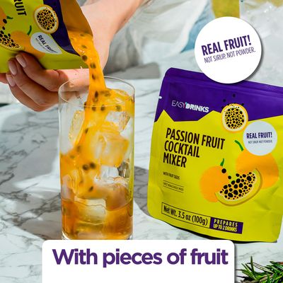 Easy Drinks Passion Fruit Cocktail Mixer (Real fruit with seeds) - Pack 5x 3.5 oz - Prepares up to 10 cocktails