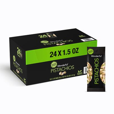 Wonderful Pistachios In Shell, Roasted &amp; Salted Nuts, 1.5 Ounce Bags (Pack Of 24), Protein Snack, On-the Go, Individually Wrapped Healthy Snack, 1.5 Ounce (Pack of 24) - Package May Vary