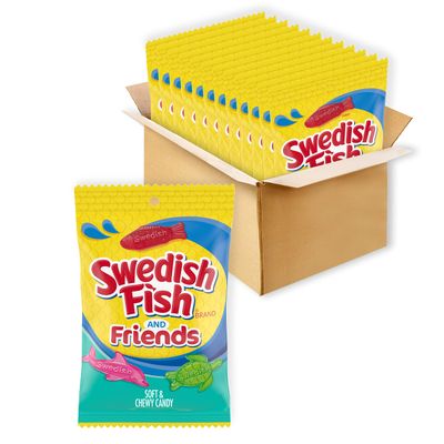 SWEDISH FISH and Friends Soft &amp; Chewy Candy, Bulk Candy, 12-8.04 oz Bags