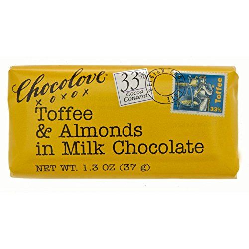 Chocolove Toffee &amp; Almond in Milk Chocolate, Non-GMO, 1.3 Oz Mini Bar (Pack of 12)