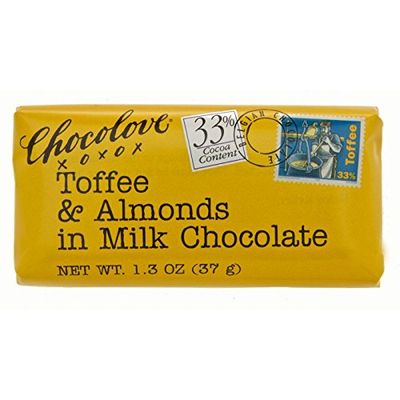 Chocolove Toffee &amp; Almond in Milk Chocolate, Non-GMO, 1.3 Oz Mini Bar (Pack of 12)