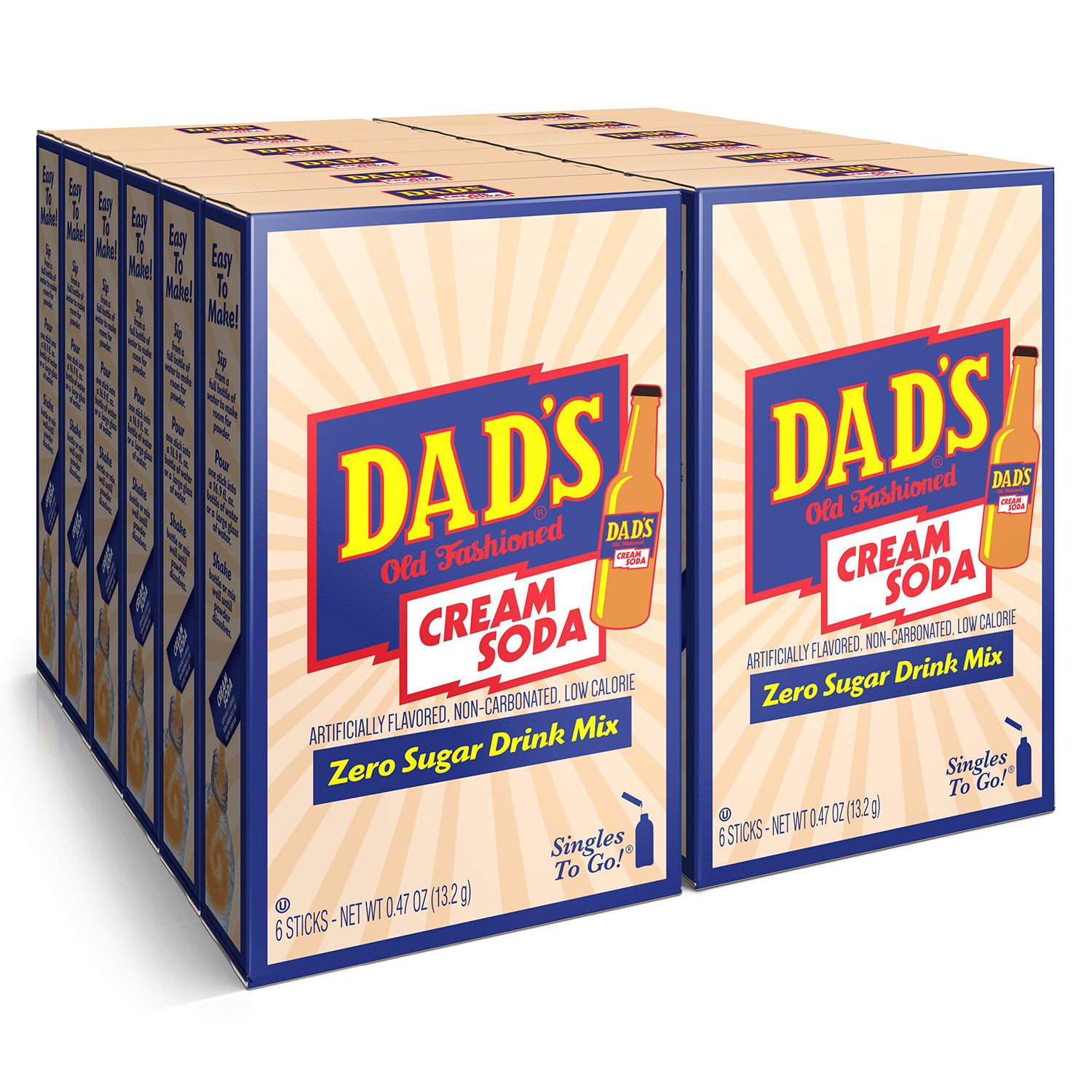 Dad&#39;s Old Fashioned Cream Soda Singles To Go Sugar Free Powder Drink Mix 6 Sticks Per Box 12 Boxes (72 Total Sticks)