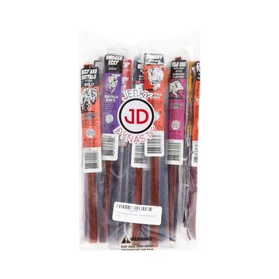 Jerky Dynasty The Ultimate 27-Piece Exotic Jerky Gift Set - Buffalo Bob's Wild Game Jerky Variety Pack - Exclusive Flavors, Hefty Discount, Great for Stocking Stuffer &amp; Protein Snack - Farm-Raised