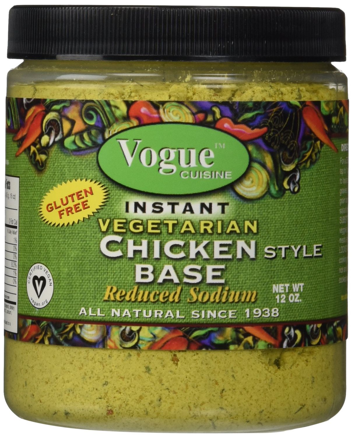 Vogue Cuisine Vegetarian Chicken Soup &amp; Seasoning Base 12oz - Low Sodium, Gluten Free, All Natural Ingredients