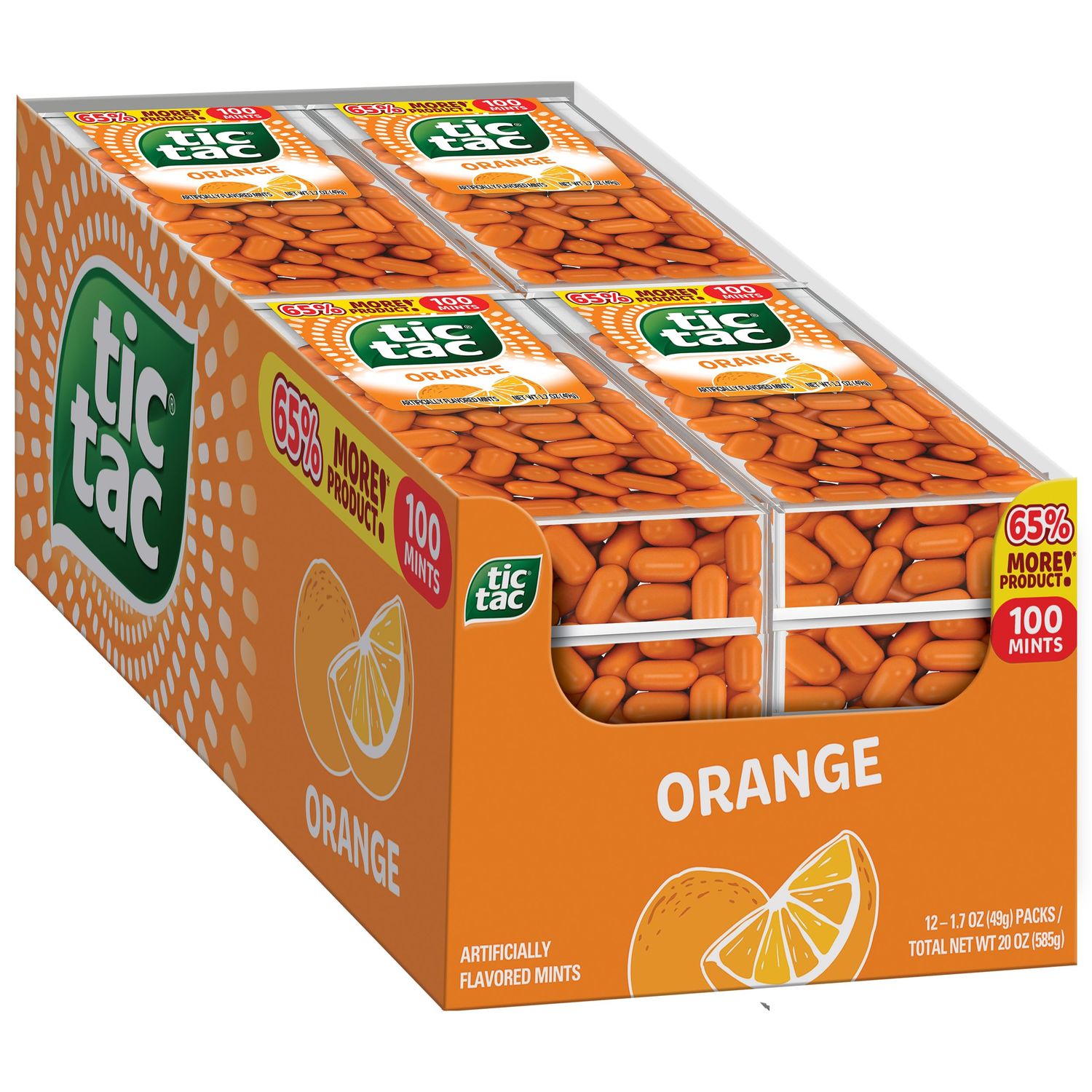 Tic Tac Orange Flavored Mints, 12 Count, On-the-Go Refreshment, Stocking Stuffers, 1.7 oz Each