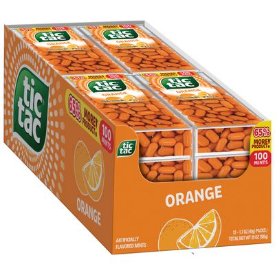Tic Tac Orange Flavored Mints, 12 Count, On-the-Go Refreshment, Stocking Stuffers, 1.7 oz Each