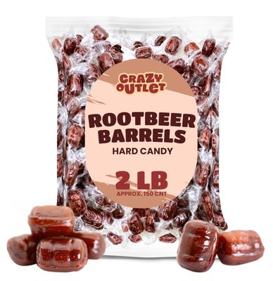 CrazyOutlet Root Beer Barrels Hard Candy, 2 Pounds, 150 Pieces