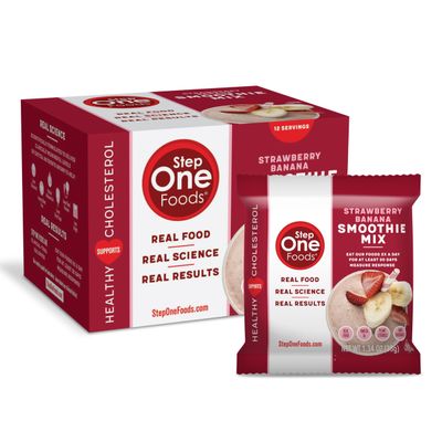 Step One Foods Strawberry Banana Smoothie Mix, Heart Healthy Snack Plant Sterols, Omega 3&#39;s and Dietary Fiber Gluten Free Vegan Non-GMO, Individual Packs (12 Pack)
