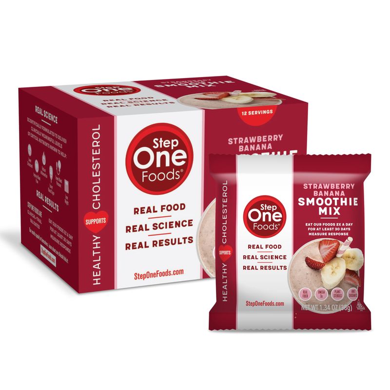 Step One Foods Strawberry Banana Smoothie Mix, Heart Healthy Snack Plant Sterols, Omega 3&#39;s and Dietary Fiber Gluten Free Vegan Non-GMO, Individual Packs (12 Pack)