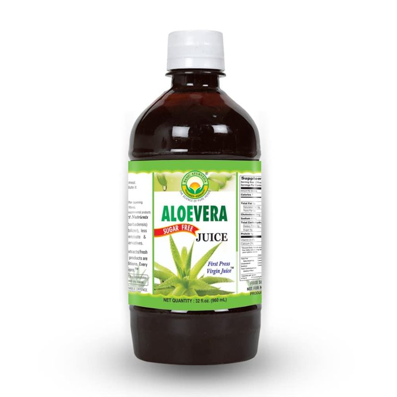 BASIC AYURVEDA Aloe Vera Juice Sugar Free | 32.46 Fl Oz (960ml) | Organic &amp; Pure Whole Leaf Aloe Drink | for Healthy Digestion &amp; Skin