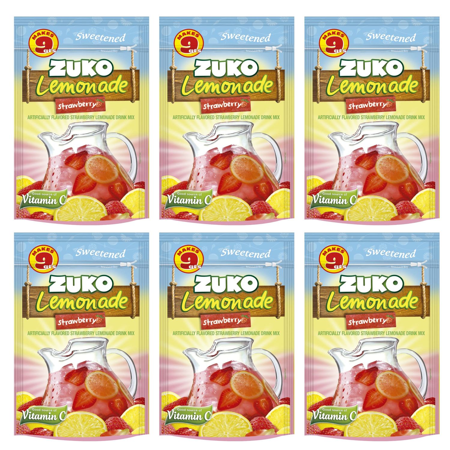 Zuko Strawberry Lemonade Instant Powder Drink | Family Pack | No Sugar Needed | Vitamin C | 14.1 Ounce (Pack of 6)