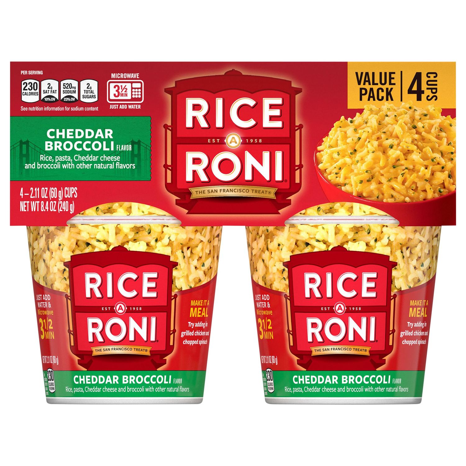 Rice A Roni 4pk Cups-Cheddar Broccoli