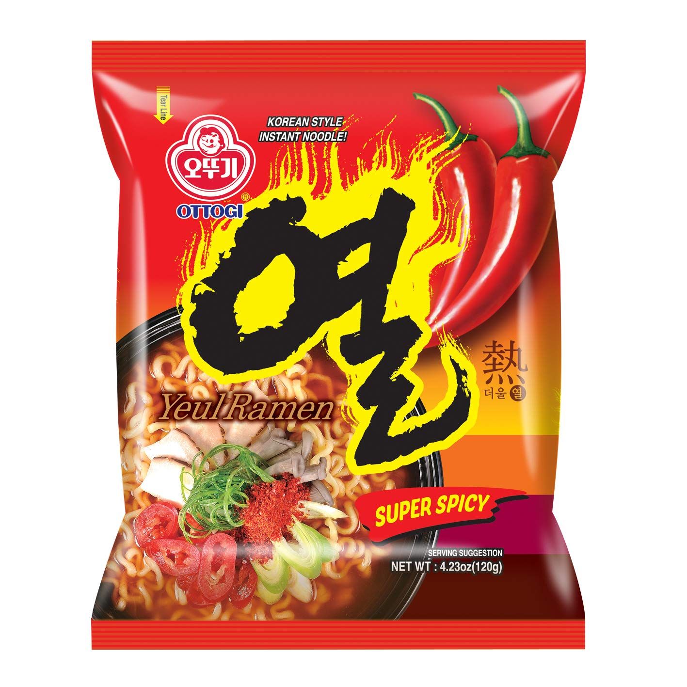 OTTOGI YEUL Ramen, 5 Pack of Super Spicy Flavor Korean Instant Noodle, Extreme Bold Spicy Hot Savory Broth (4.23oz x 5)